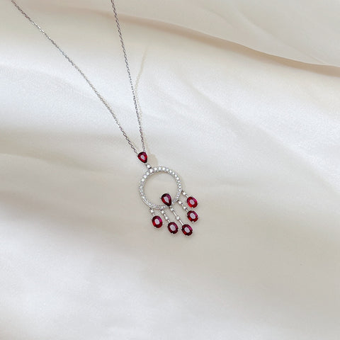 Natural Unheated 3 Carta Ruby Necklace Pigeon Blood Color  Diamond 18k Solid Gold