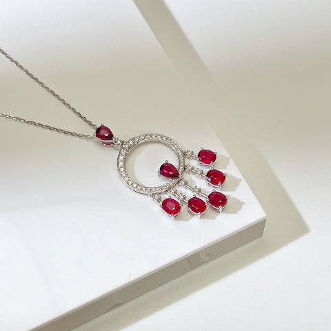 Natural Unheated 3 Carta Ruby Necklace Pigeon Blood Color  Diamond 18k Solid Gold