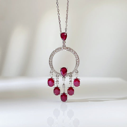 Natural Unheated 3 Carta Ruby Necklace Pigeon Blood Color  Diamond 18k Solid Gold