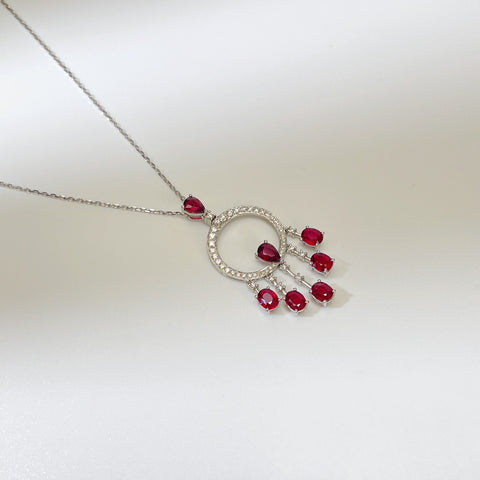 Natural Unheated 3 Carta Ruby Necklace Pigeon Blood Color  Diamond 18k Solid Gold