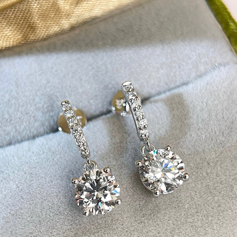 2CT Lab Grown Diamond IGI Certificate D VVS2 Solitaire Drop Diamond Earrings 14K Solid Gold