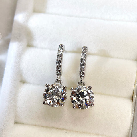 2CT Lab Grown Diamond IGI Certificate D VVS2 Solitaire Drop Diamond Earrings 14K Solid Gold